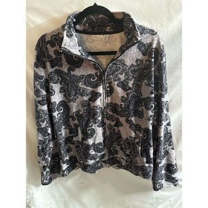 Croft & Barrow Women's Paisley Print Zip Jacket Gray Size XL Casual